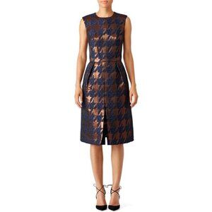 MARTIN GRANT Navy & Bronze Houndstooth Sleeveless Dress Size 36 Metallic